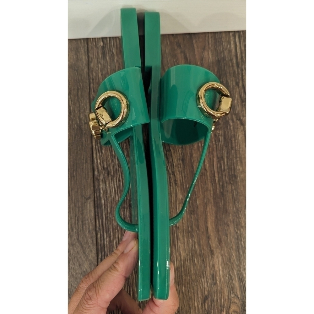 Jeffrey Campbell A Lil Bit Green Jelly Sandals Size 7 - Picture 4 of 10